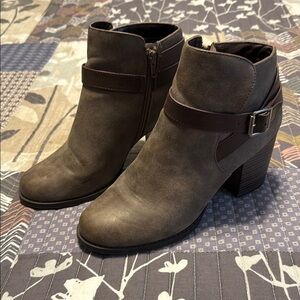 Brown/Gray Ankle Booties with Chunky Heel